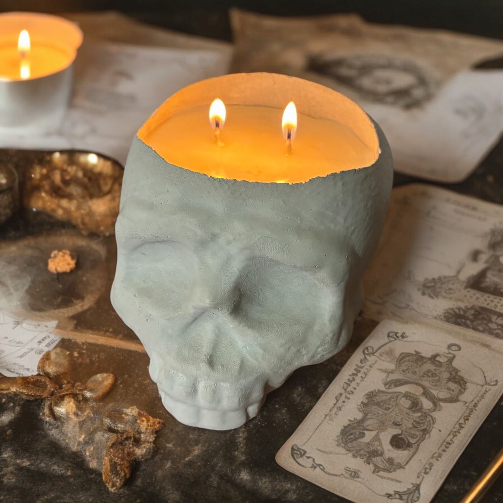 Concrete Skull Candle